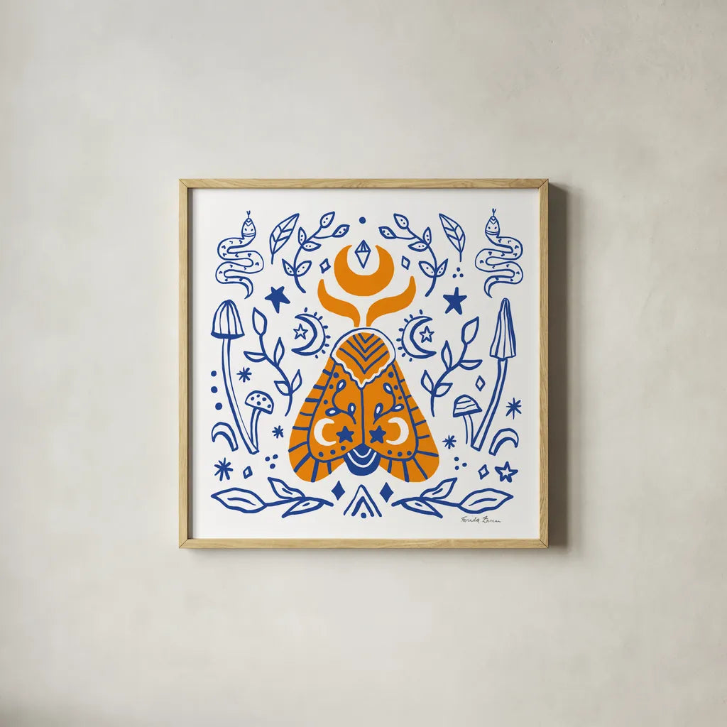 Everyday Mystic VII by Farida Zaman. Shown in a natural wood glass frame for a timeless modern aesthetic. Available as an archival giclee rolled canvas, fine art paper, or poster print. SKU 85730a.