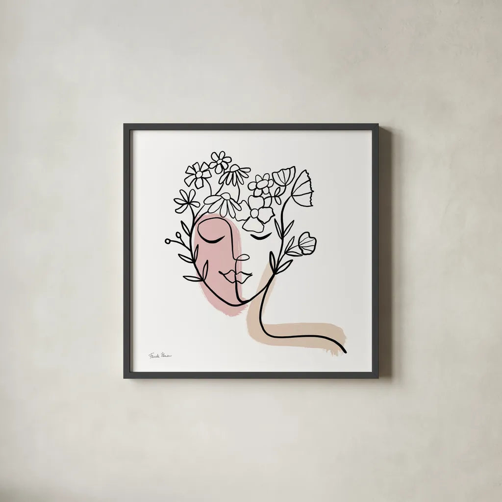Face of Spring II by Farida Zaman. Shown in a sleek black glass frame for a contemporary gallery look. Available as an archival giclee rolled canvas, fine art paper, or poster print. SKU 64607a.