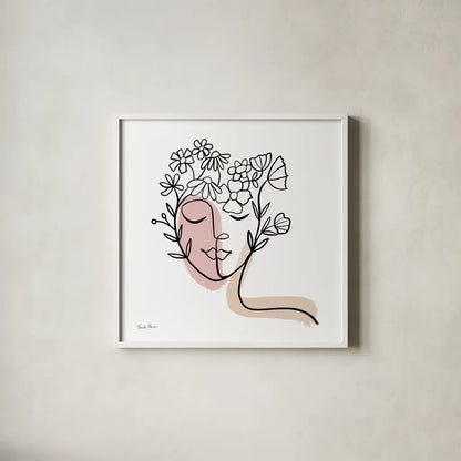 Face of Spring II by Farida Zaman. Shown in a crisp white glass frame for a clean and minimalist style. Available as an archival giclee rolled canvas, fine art paper, or poster print. SKU 64607a.