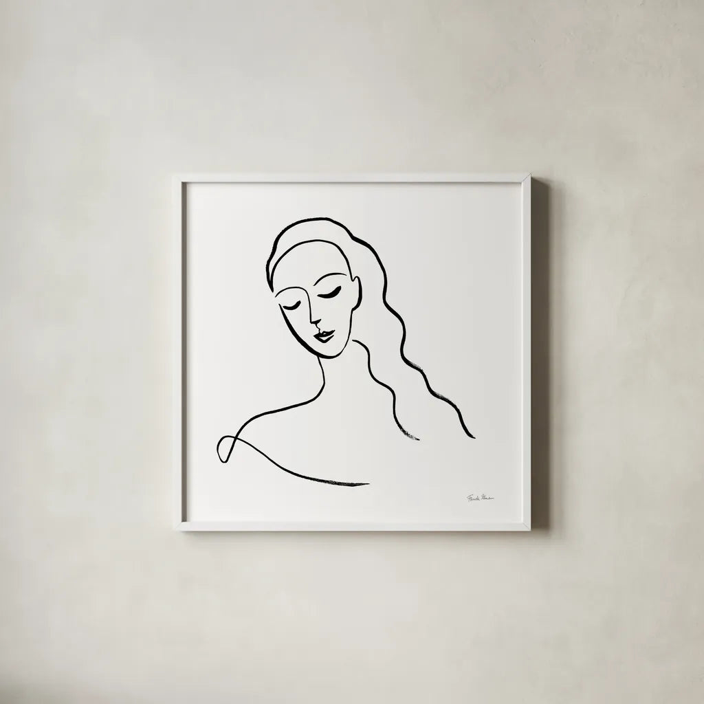 Faces III by Farida Zaman. Shown in a crisp white glass frame for a clean and minimalist style. Available as an archival giclee rolled canvas, fine art paper, or poster print. SKU 53908a.