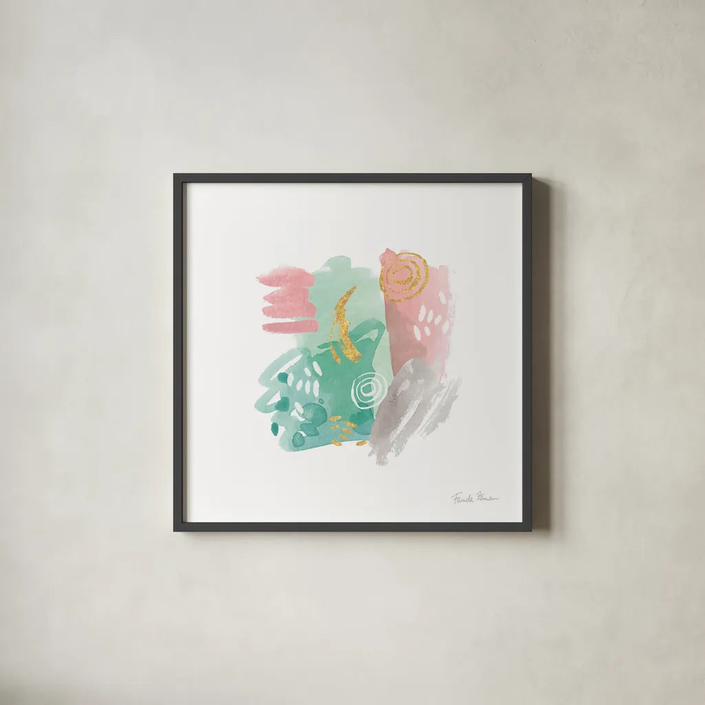 Faridas Abstract I by Farida Zaman. Shown in a sleek black glass frame for a contemporary gallery look. Available as an archival giclee rolled canvas, fine art paper, or poster print. SKU 48741a.