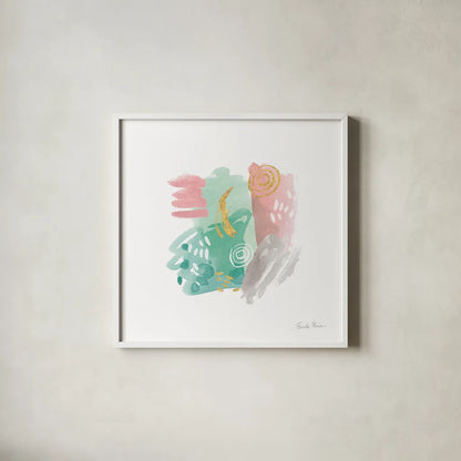 Faridas Abstract I by Farida Zaman. Shown in a crisp white glass frame for a clean and minimalist style. Available as an archival giclee rolled canvas, fine art paper, or poster print. SKU 48741a.