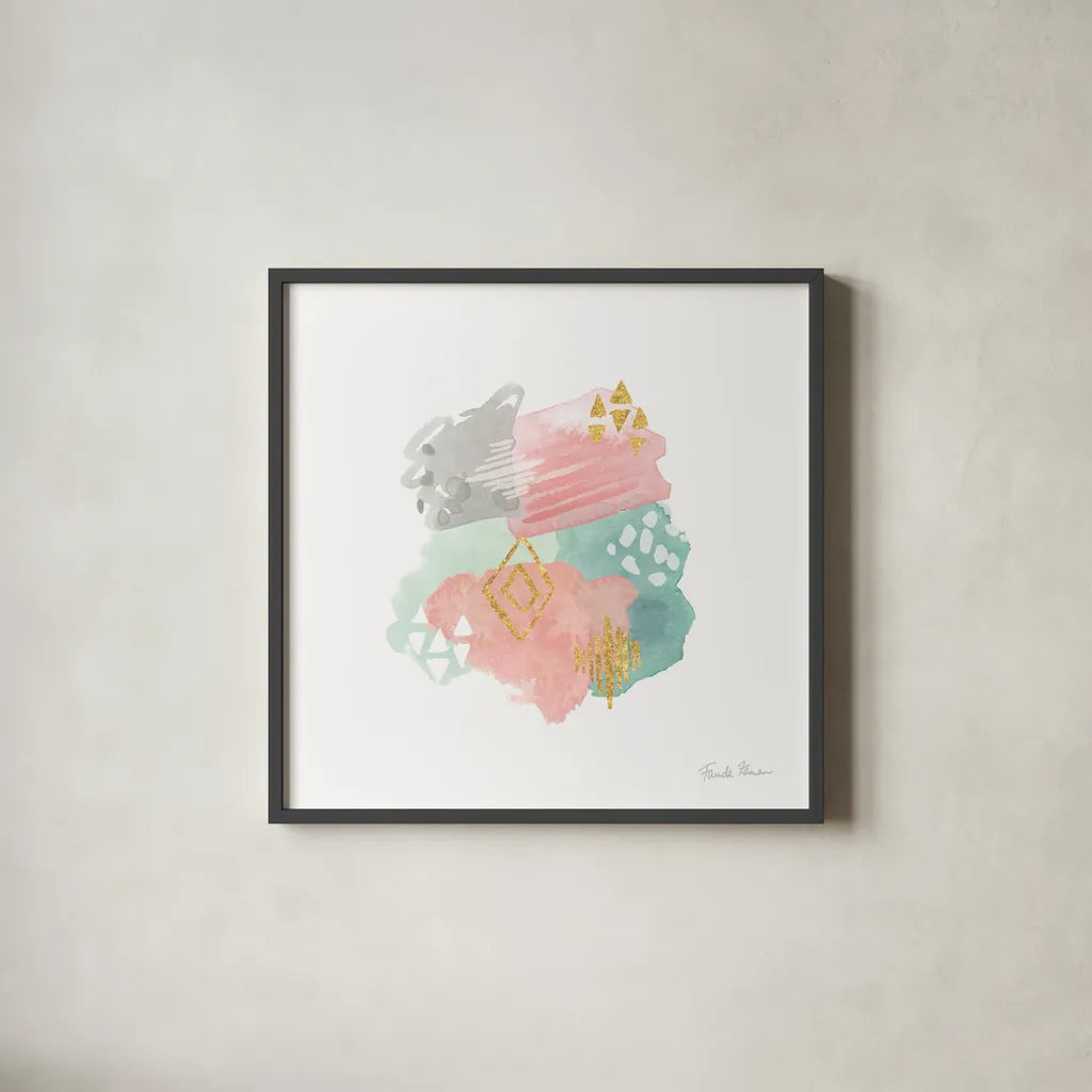 Faridas Abstract II by Farida Zaman. Shown in a sleek black glass frame for a contemporary gallery look. Available as an archival giclee rolled canvas, fine art paper, or poster print. SKU 48742a.