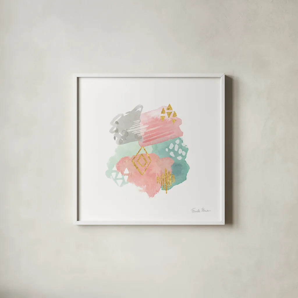 Faridas Abstract II by Farida Zaman. Shown in a crisp white glass frame for a clean and minimalist style. Available as an archival giclee rolled canvas, fine art paper, or poster print. SKU 48742a.