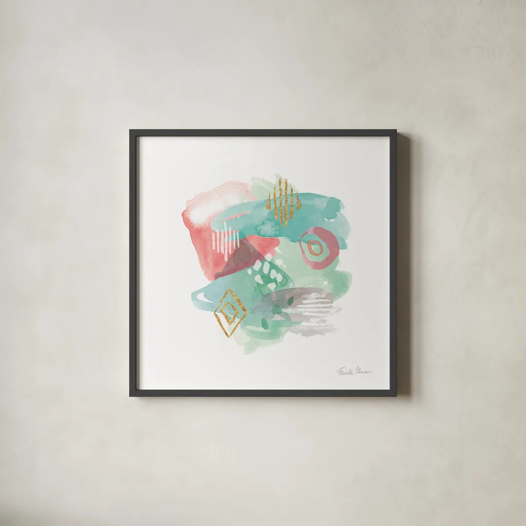 Faridas Abstract III by Farida Zaman. Shown in a sleek black glass frame for a contemporary gallery look. Available as an archival giclee rolled canvas, fine art paper, or poster print. SKU 48743a.
