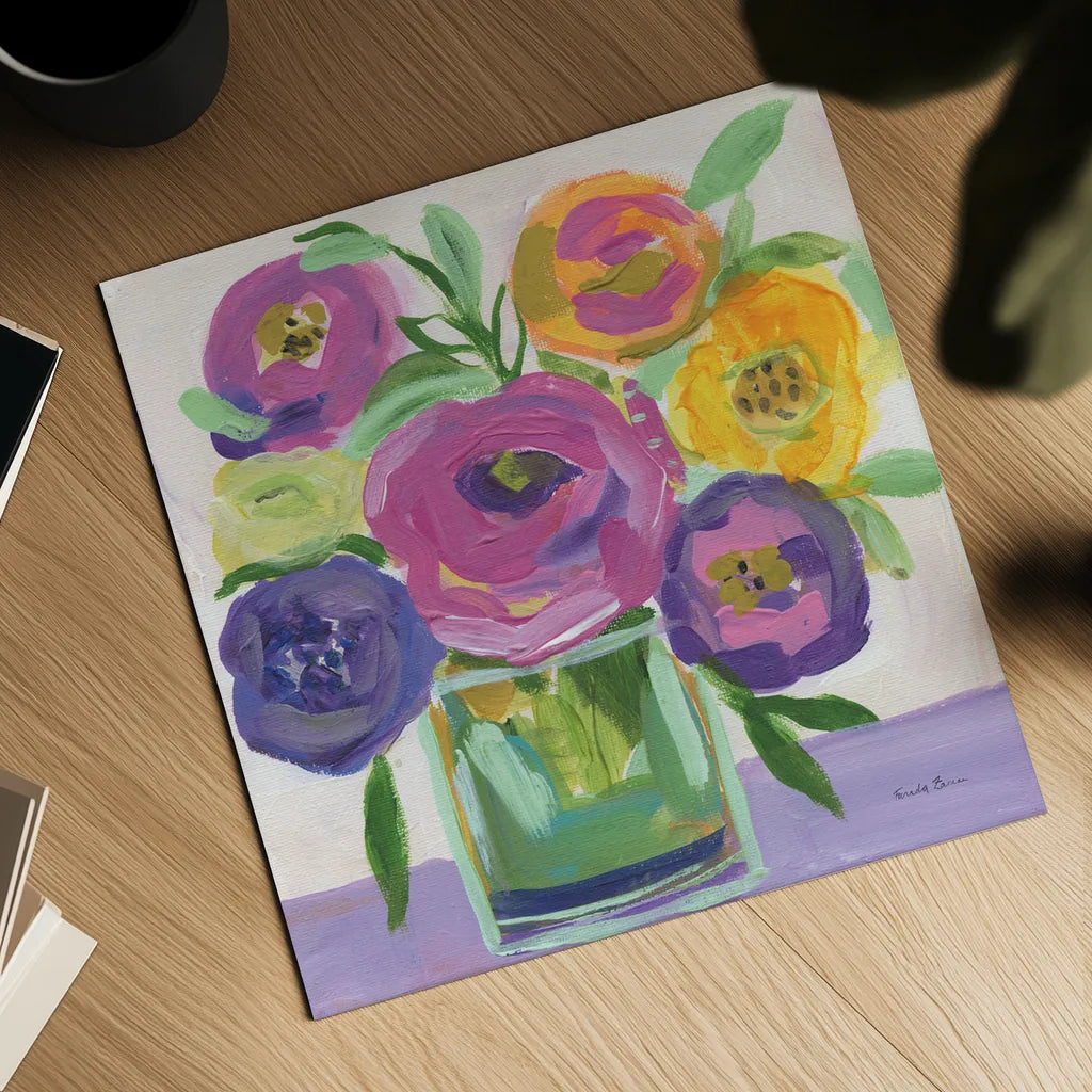 Faridas Bouquet by Farida Zaman. Shown as a detailed flat fine art print, highlighting archival giclee quality. Available as an archival giclee rolled canvas, fine art paper, or poster print. SKU 96318a.