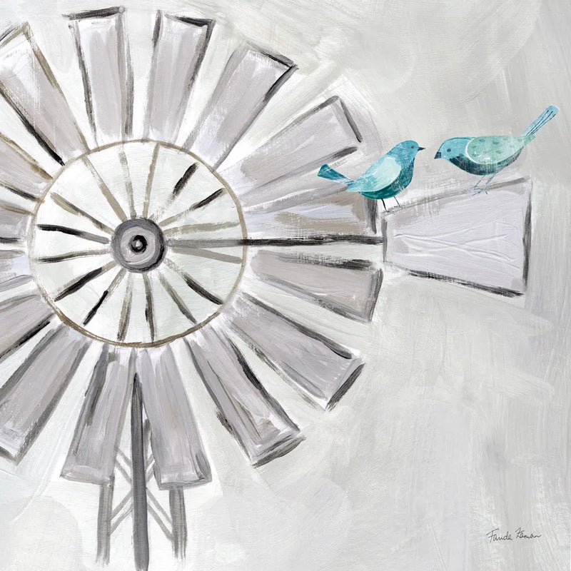 Farmhouse Windmill with Birds by Farida Zaman. SKU 73869a. Archival Giclee Fine art print for wall decor.