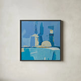 Feeling Blue by Farida Zaman. Shown in a sleek black glass frame for a contemporary gallery look. Available as an archival giclee rolled canvas, fine art paper, or poster print. SKU 46820a.