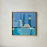 Feeling Blue by Farida Zaman. Shown in a natural wood glass frame for a timeless modern aesthetic. Available as an archival giclee rolled canvas, fine art paper, or poster print. SKU 46820a.