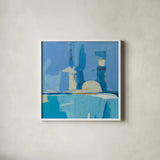 Feeling Blue by Farida Zaman. Shown in a crisp white glass frame for a clean and minimalist style. Available as an archival giclee rolled canvas, fine art paper, or poster print. SKU 46820a.