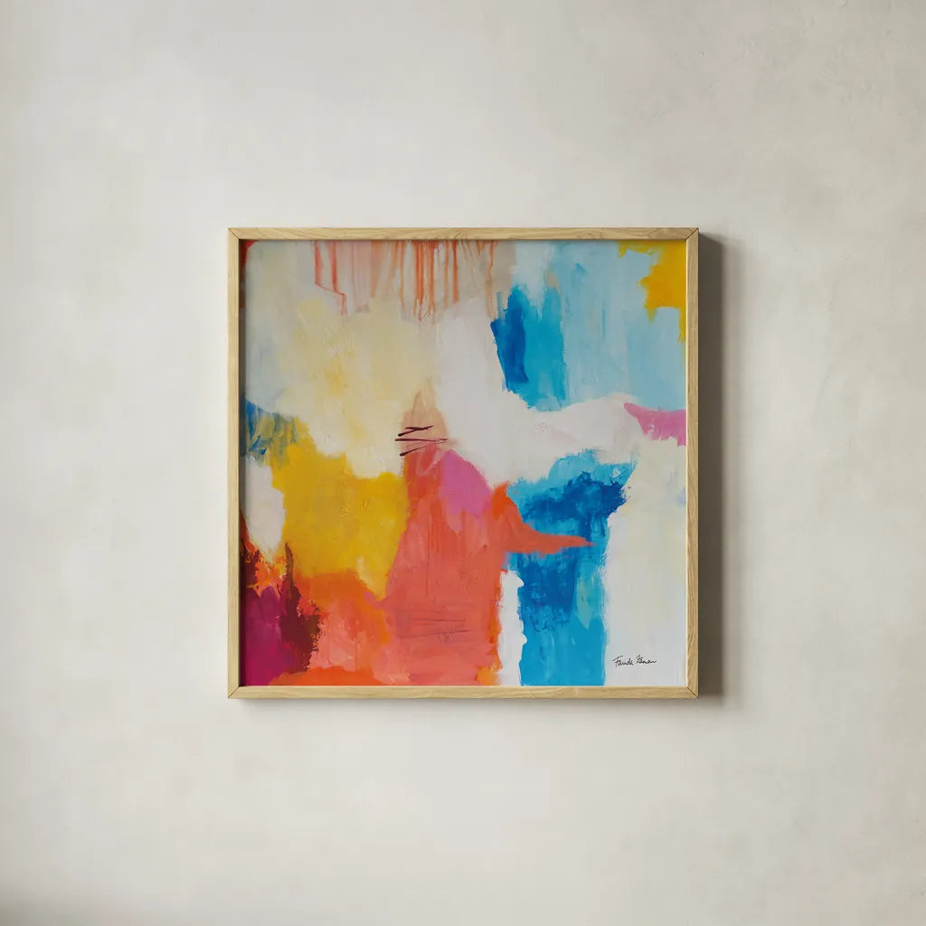 Feeling Zen by Farida Zaman. Shown in a natural wood glass frame for a timeless modern aesthetic. Available as an archival giclee rolled canvas, fine art paper, or poster print. SKU 38692a.