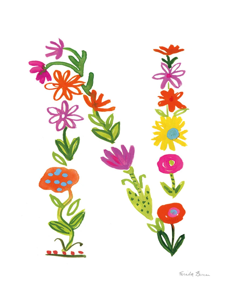 Floral Alphabet Letter XIV by Farida Zaman