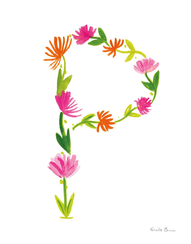 Floral Alphabet Letter XVI by Farida Zaman