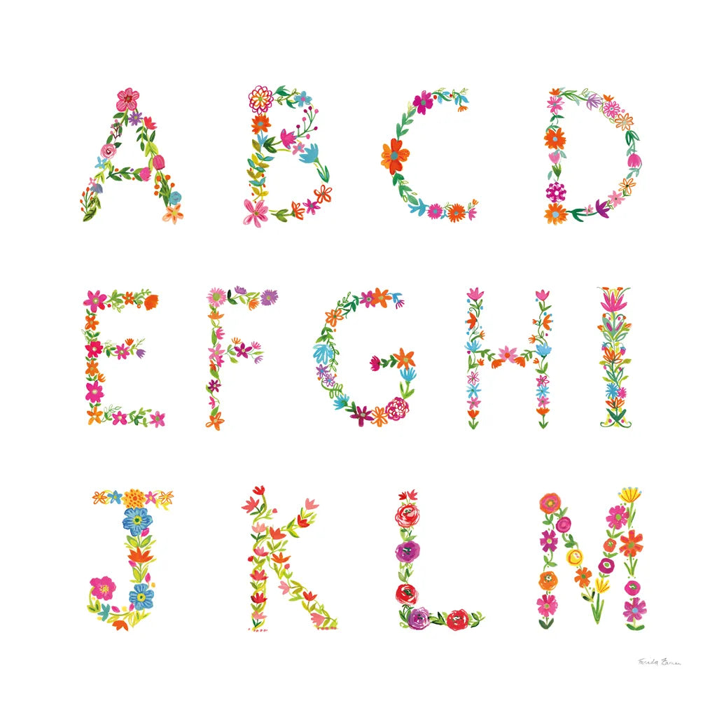 Floral Alphabet Sq I by Farida Zaman. SKU 65967a. Archival Giclee Fine art print for wall decor.