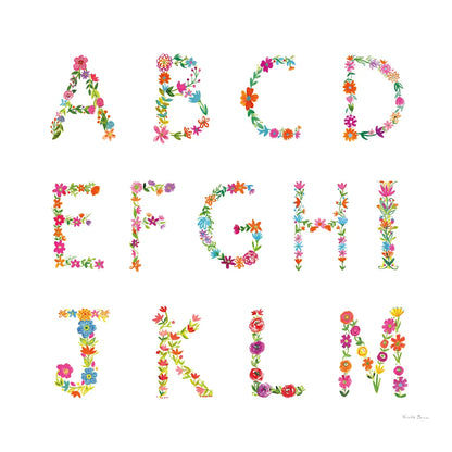 Floral Alphabet Sq I by Farida Zaman. SKU 65967a. Archival Giclee Fine art print for wall decor.