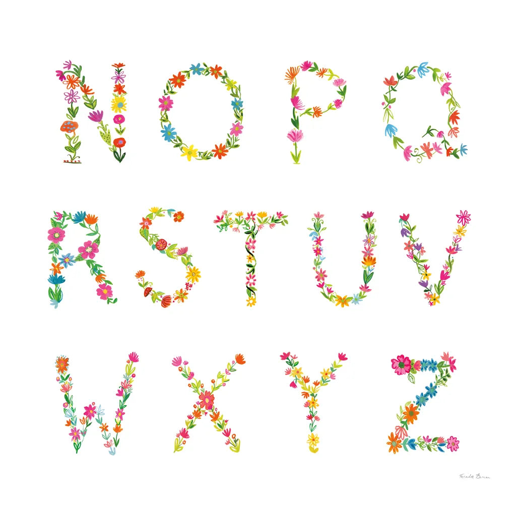 Floral Alphabet Sq II by Farida Zaman. SKU 65968a. Archival Giclee Fine art print for wall decor.