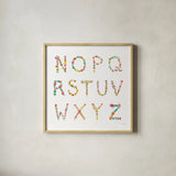 Floral Alphabet Sq II by Farida Zaman. Shown in a natural wood glass frame for a timeless modern aesthetic. Available as an archival giclee rolled canvas, fine art paper, or poster print. SKU 65968a.