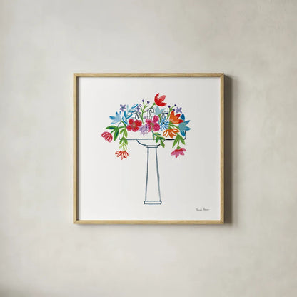 Floral Bathroom II by Farida Zaman. Shown in a natural wood glass frame for a timeless modern aesthetic. Available as an archival giclee rolled canvas, fine art paper, or poster print. SKU 57694a.