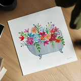 Floral Bathroom III by Farida Zaman. Shown as a detailed flat fine art print, highlighting archival giclee quality. Available as an archival giclee rolled canvas, fine art paper, or poster print. SKU 83400a.