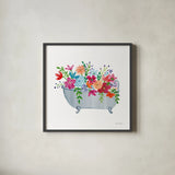 Floral Bathroom III by Farida Zaman. Shown in a sleek black glass frame for a contemporary gallery look. Available as an archival giclee rolled canvas, fine art paper, or poster print. SKU 83400a.