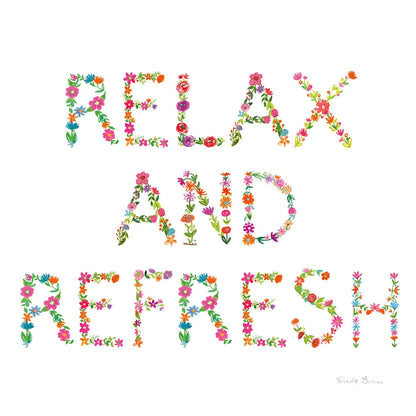 Floral Bathroom Relax and Refresh by Farida Zaman. SKU 64934a. Archival Giclee Fine art print for wall decor.