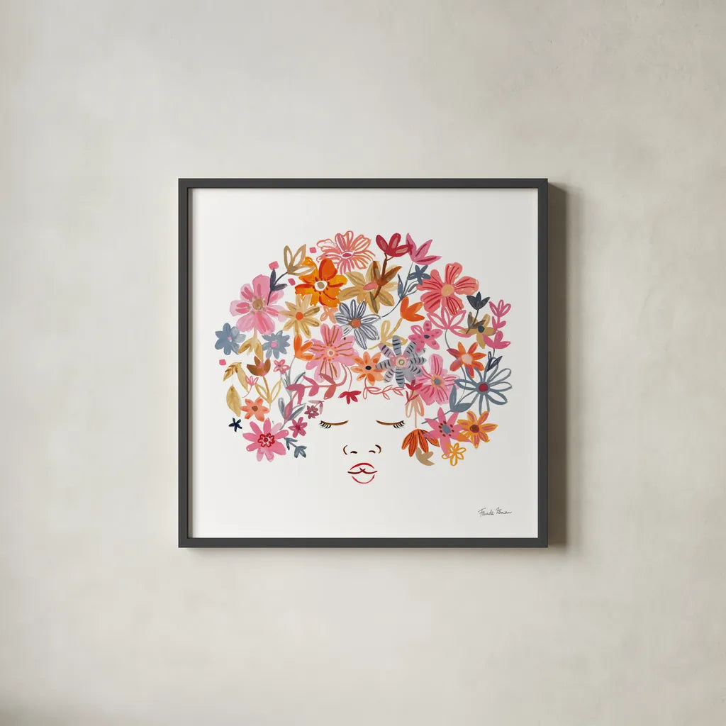 Floral Beauties II by Farida Zaman. Shown in a sleek black glass frame for a contemporary gallery look. Available as an archival giclee rolled canvas, fine art paper, or poster print. SKU 64805a.