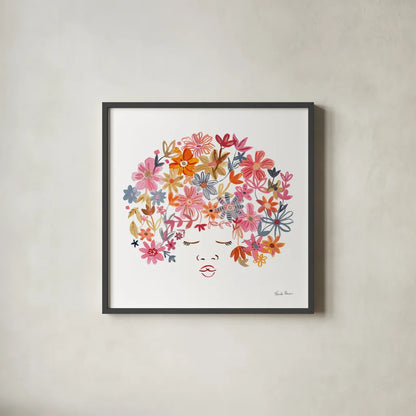 Floral Beauties II by Farida Zaman. Shown in a sleek black glass frame for a contemporary gallery look. Available as an archival giclee rolled canvas, fine art paper, or poster print. SKU 64805a.