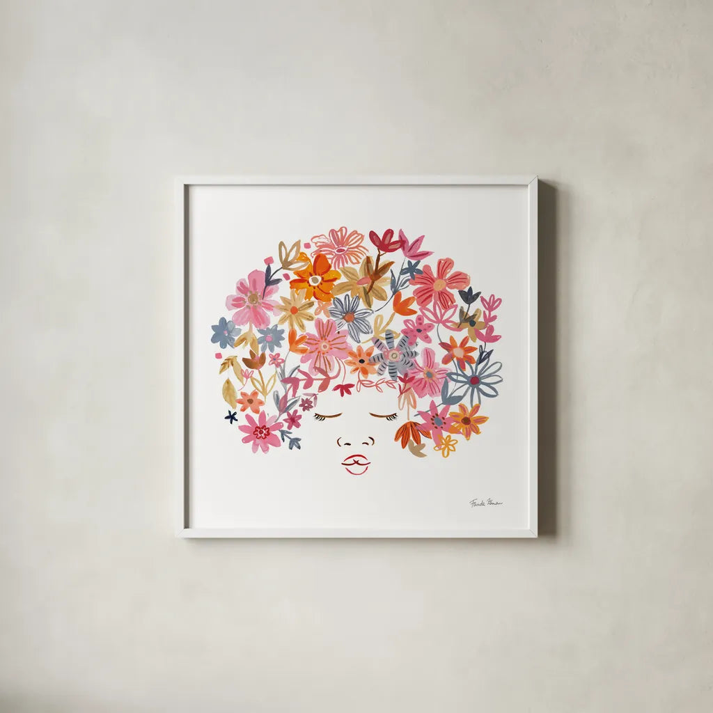 Floral Beauties II by Farida Zaman. Shown in a crisp white glass frame for a clean and minimalist style. Available as an archival giclee rolled canvas, fine art paper, or poster print. SKU 64805a.