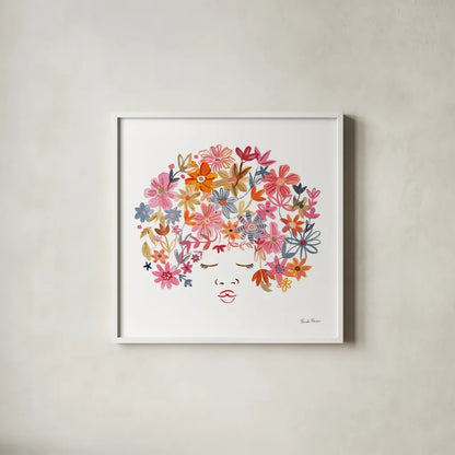 Floral Beauties II by Farida Zaman. Shown in a crisp white glass frame for a clean and minimalist style. Available as an archival giclee rolled canvas, fine art paper, or poster print. SKU 64805a.