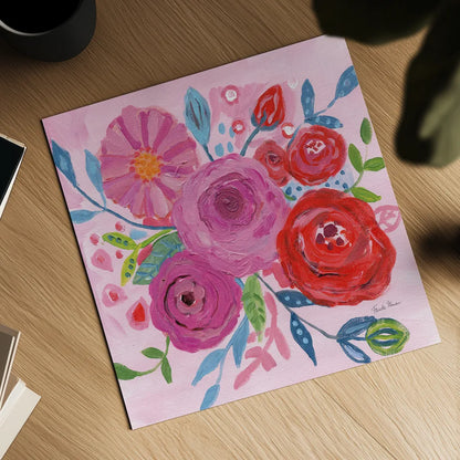 Floral Burst I by Farida Zaman. Shown as a detailed flat fine art print, highlighting archival giclee quality. Available as an archival giclee rolled canvas, fine art paper, or poster print. SKU 56936a.