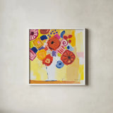 Floral Collage by Farida Zaman. Shown in a crisp white glass frame for a clean and minimalist style. Available as an archival giclee rolled canvas, fine art paper, or poster print. SKU 60946a.