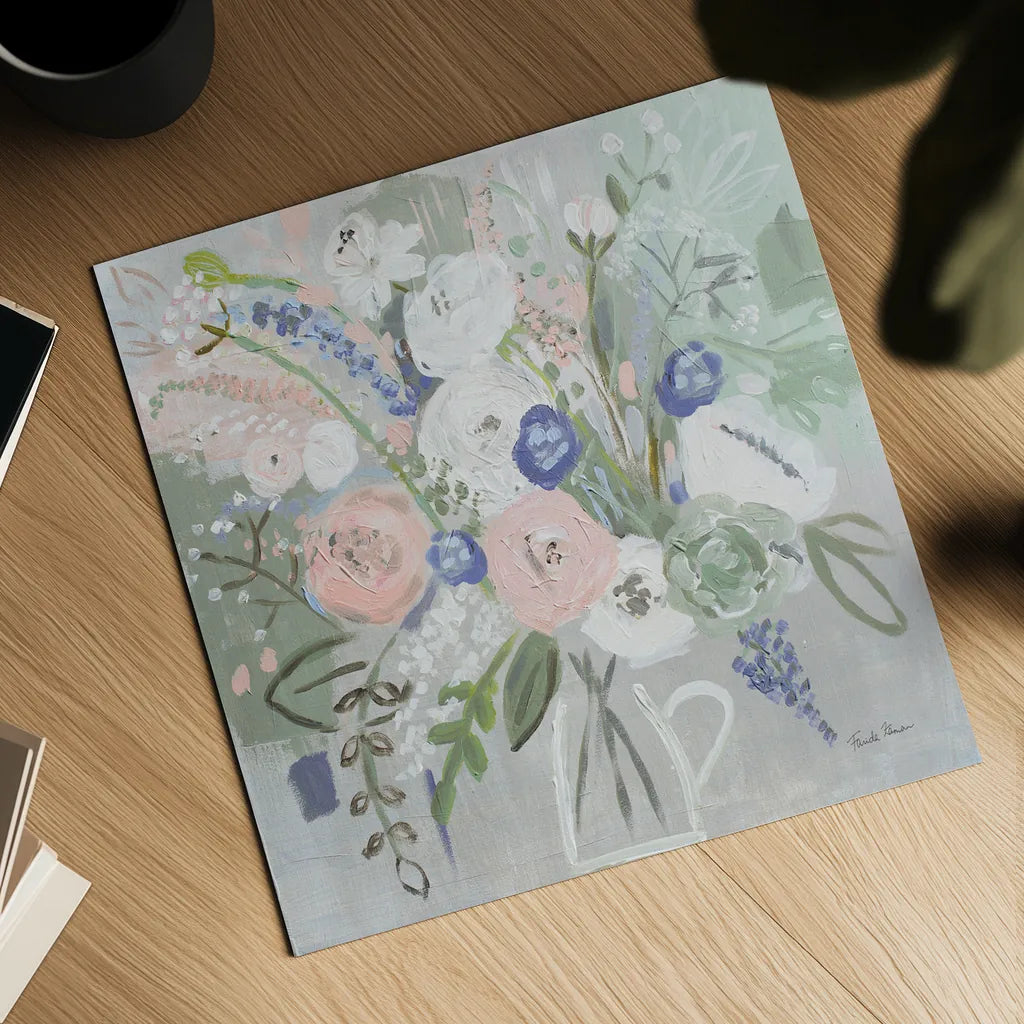 Floral Elegance by Farida Zaman. Shown as a detailed flat fine art print, highlighting archival giclee quality. Available as an archival giclee rolled canvas, fine art paper, or poster print. SKU 54346a.