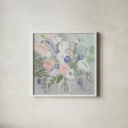 Floral Elegance by Farida Zaman. Shown in a crisp white glass frame for a clean and minimalist style. Available as an archival giclee rolled canvas, fine art paper, or poster print. SKU 54346a.