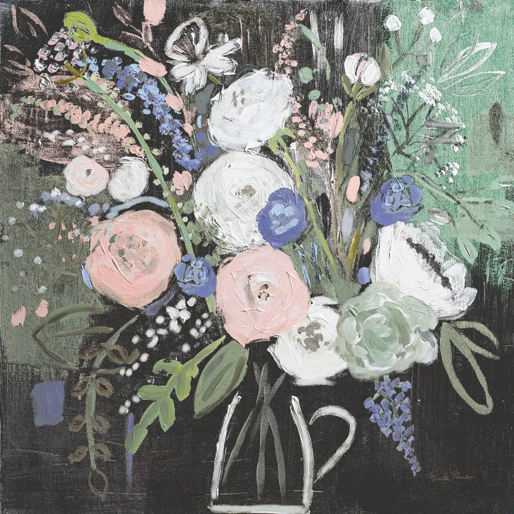 Floral Elegance Black by Farida Zaman. SKU 57807a. Archival Giclee Fine art print for wall decor.