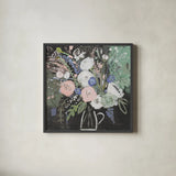 Floral Elegance Black by Farida Zaman. Shown in a sleek black glass frame for a contemporary gallery look. Available as an archival giclee rolled canvas, fine art paper, or poster print. SKU 57807a.