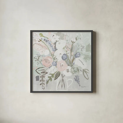 Floral Elegance Bleached by Farida Zaman. Shown in a sleek black glass frame for a contemporary gallery look. Available as an archival giclee rolled canvas, fine art paper, or poster print. SKU 60293a.