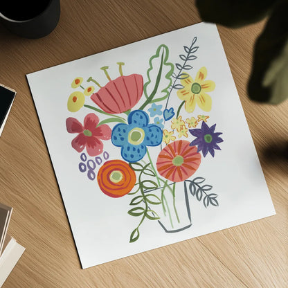 Floral Medley I by Farida Zaman. Shown as a detailed flat fine art print, highlighting archival giclee quality. Available as an archival giclee rolled canvas, fine art paper, or poster print. SKU 33091a.