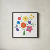 Floral Medley II by Farida Zaman. Shown in a sleek black glass frame for a contemporary gallery look. Available as an archival giclee rolled canvas, fine art paper, or poster print. SKU 33092a.