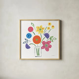 Floral Medley II by Farida Zaman. Shown in a natural wood glass frame for a timeless modern aesthetic. Available as an archival giclee rolled canvas, fine art paper, or poster print. SKU 33092a.