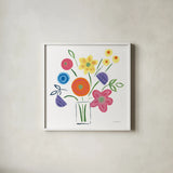 Floral Medley II by Farida Zaman. Shown in a crisp white glass frame for a clean and minimalist style. Available as an archival giclee rolled canvas, fine art paper, or poster print. SKU 33092a.