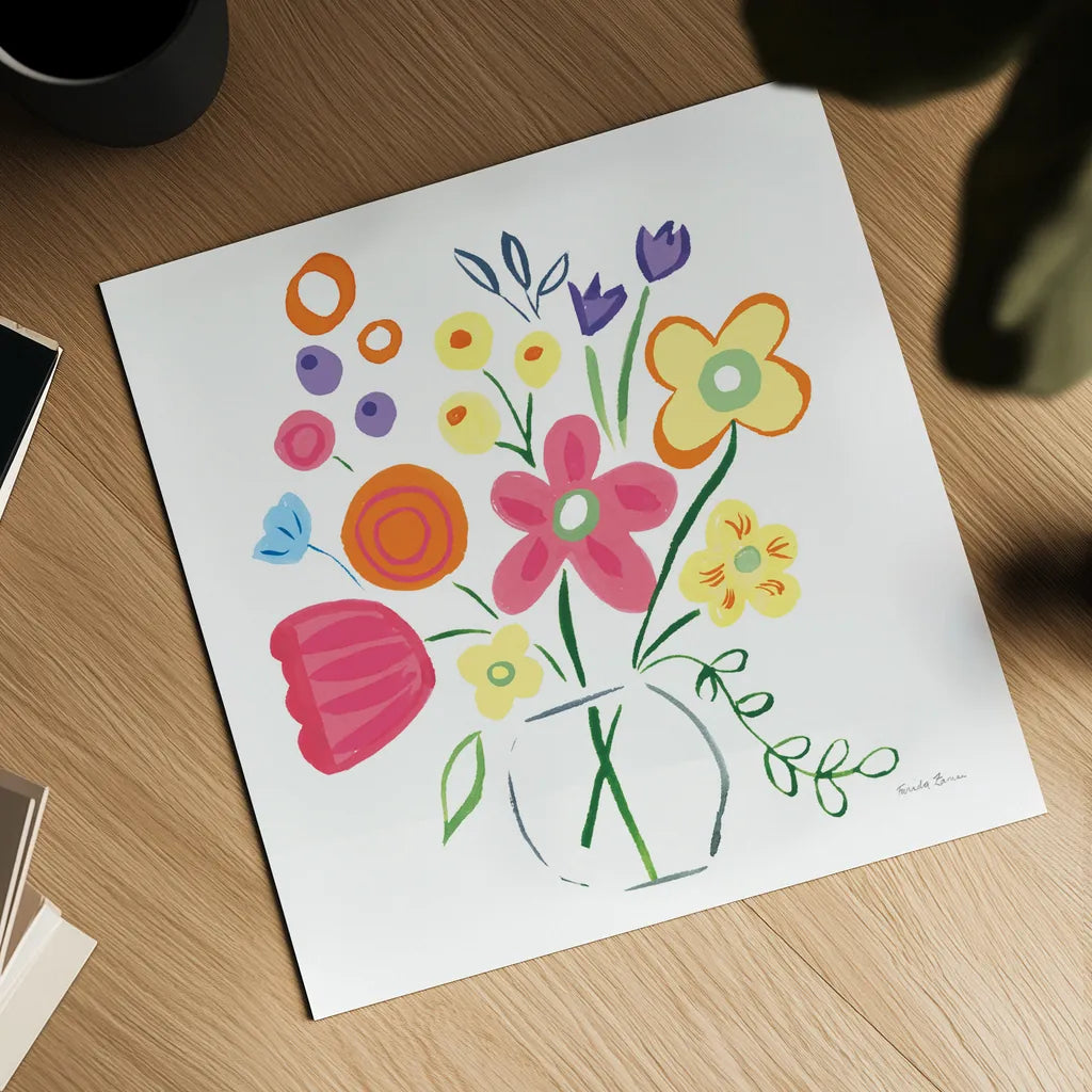 Floral Medley III by Farida Zaman. Shown as a detailed flat fine art print, highlighting archival giclee quality. Available as an archival giclee rolled canvas, fine art paper, or poster print. SKU 33093a.