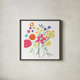 Floral Medley III by Farida Zaman. Shown in a sleek black glass frame for a contemporary gallery look. Available as an archival giclee rolled canvas, fine art paper, or poster print. SKU 33093a.