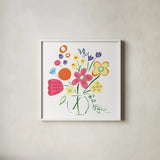 Floral Medley III by Farida Zaman. Shown in a crisp white glass frame for a clean and minimalist style. Available as an archival giclee rolled canvas, fine art paper, or poster print. SKU 33093a.