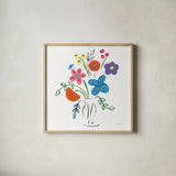 Floral Medley IV by Farida Zaman. Shown in a natural wood glass frame for a timeless modern aesthetic. Available as an archival giclee rolled canvas, fine art paper, or poster print. SKU 33094a.