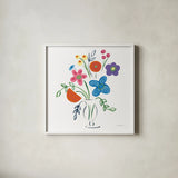 Floral Medley IV by Farida Zaman. Shown in a crisp white glass frame for a clean and minimalist style. Available as an archival giclee rolled canvas, fine art paper, or poster print. SKU 33094a.