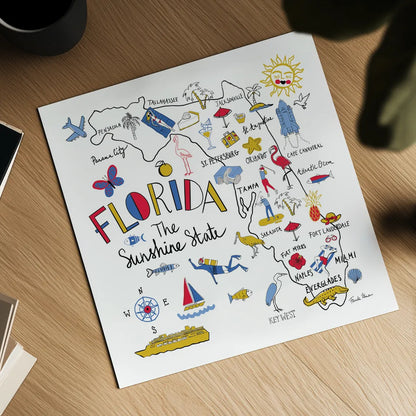 Florida by Farida Zaman. Shown as a detailed flat fine art print, highlighting archival giclee quality. Available as an archival giclee rolled canvas, fine art paper, or poster print. SKU 63970a.