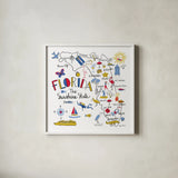 Florida by Farida Zaman. Shown in a crisp white glass frame for a clean and minimalist style. Available as an archival giclee rolled canvas, fine art paper, or poster print. SKU 63970a.