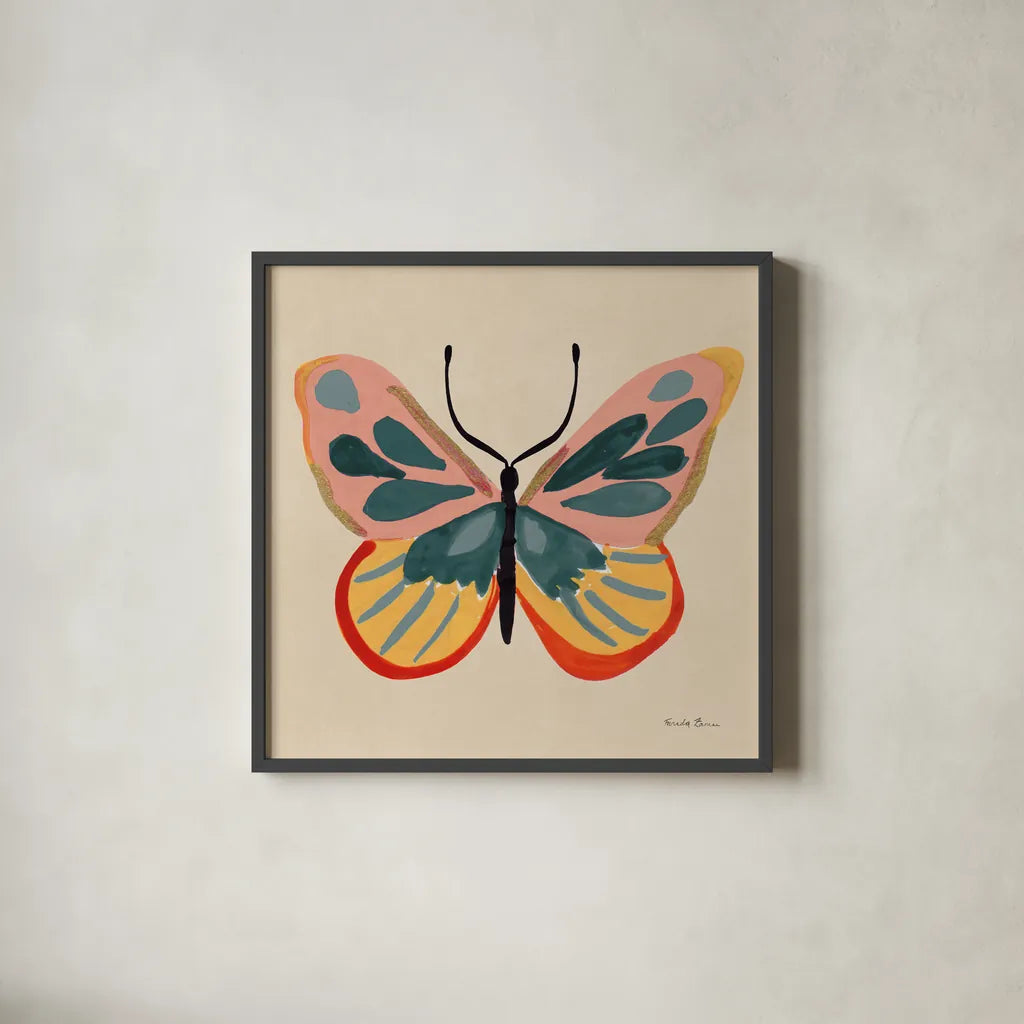 Fluttering I by Farida Zaman. Shown in a sleek black glass frame for a contemporary gallery look. Available as an archival giclee rolled canvas, fine art paper, or poster print. SKU 92739a.