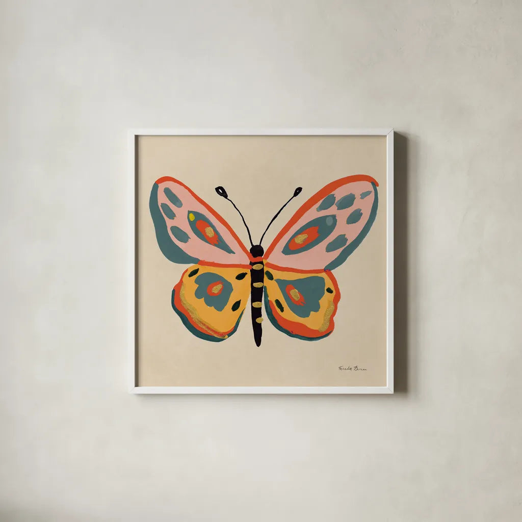 Fluttering II by Farida Zaman. Shown in a crisp white glass frame for a clean and minimalist style. Available as an archival giclee rolled canvas, fine art paper, or poster print. SKU 92740a.