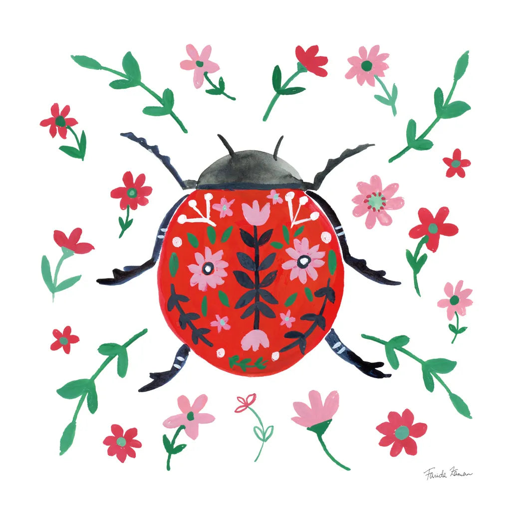 Folk Beetle I by Farida Zaman. SKU 71999a. Archival Giclee Fine art print for wall decor.
